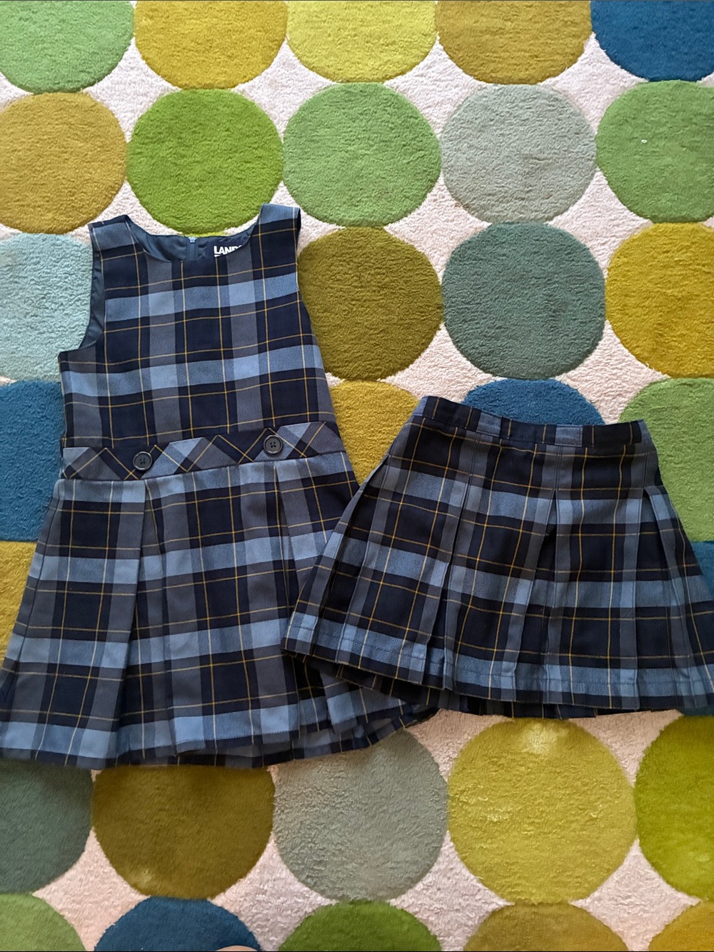 Lands' End Girls' Classic Navy Plaid Skirt and Jumper Bundle